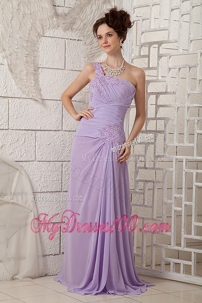 Customize Lavender One Shoulder Graduation Dress with Appliques