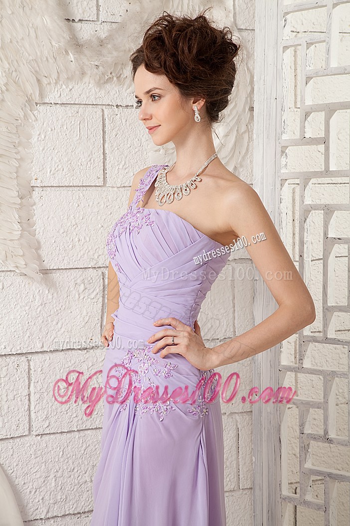 Customize Lavender One Shoulder Graduation Dress with Appliques