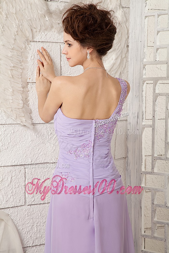 Customize Lavender One Shoulder Graduation Dress with Appliques