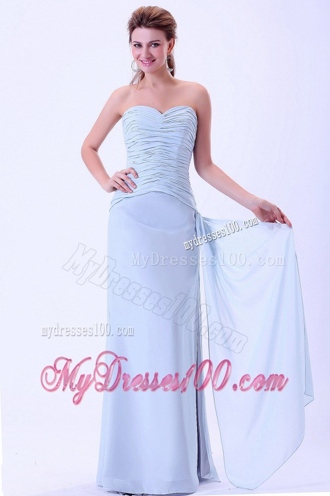 Light Blue Sweetheart Ruched Prom Graduation Dress For Custom Made