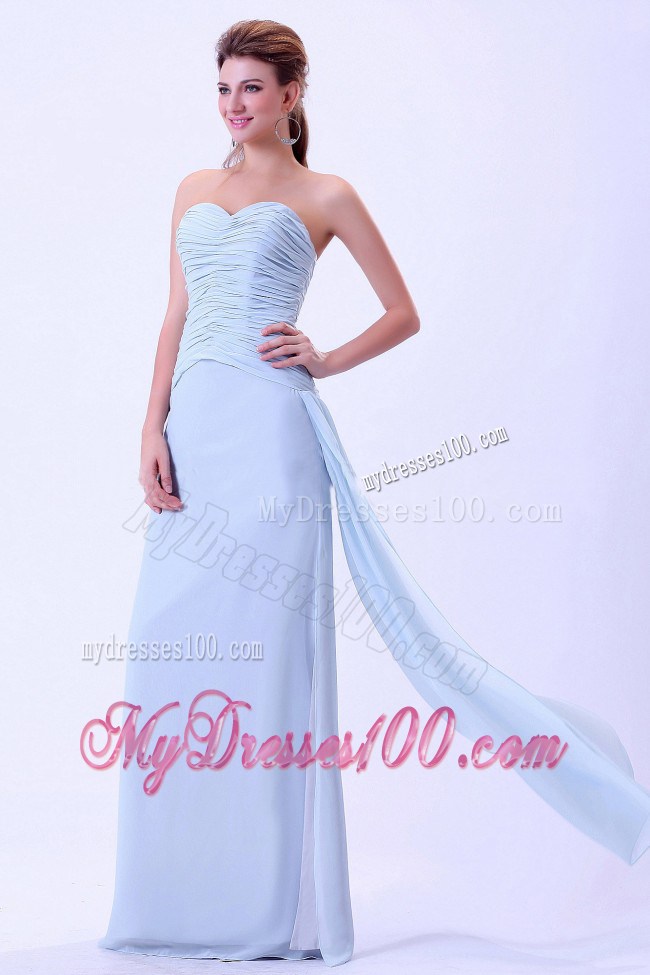Light Blue Sweetheart Ruched Prom Graduation Dress For Custom Made