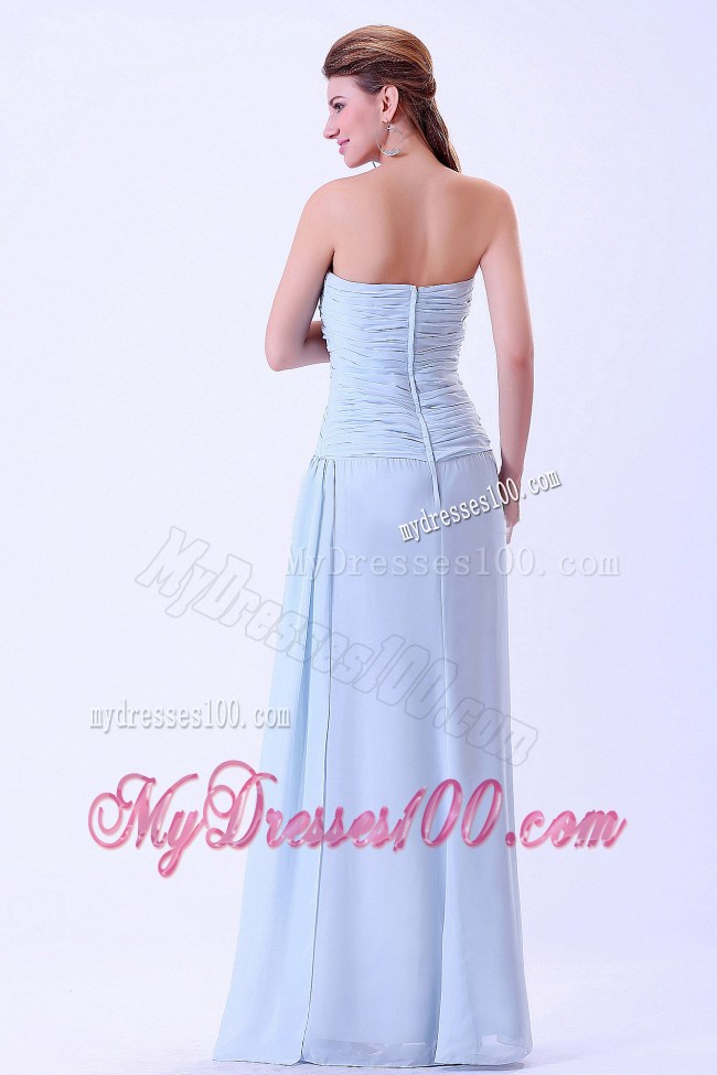 Light Blue Sweetheart Ruched Prom Graduation Dress For Custom Made