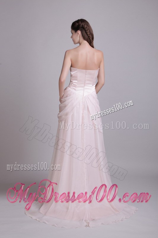 Pink Empire Strapless Brush Train Pleat Prom Graduation Dress for 2013