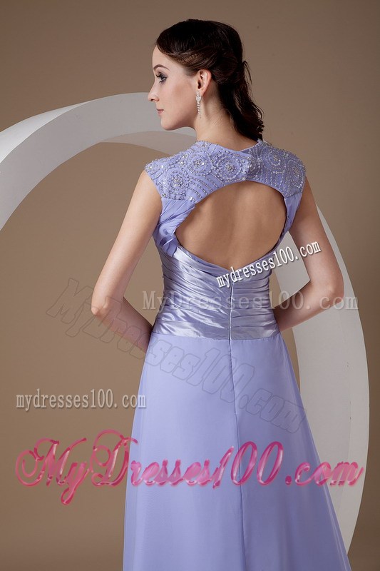 Custom Made Lilac Empire V-neck Graduation Dress with Ruches Brush Train