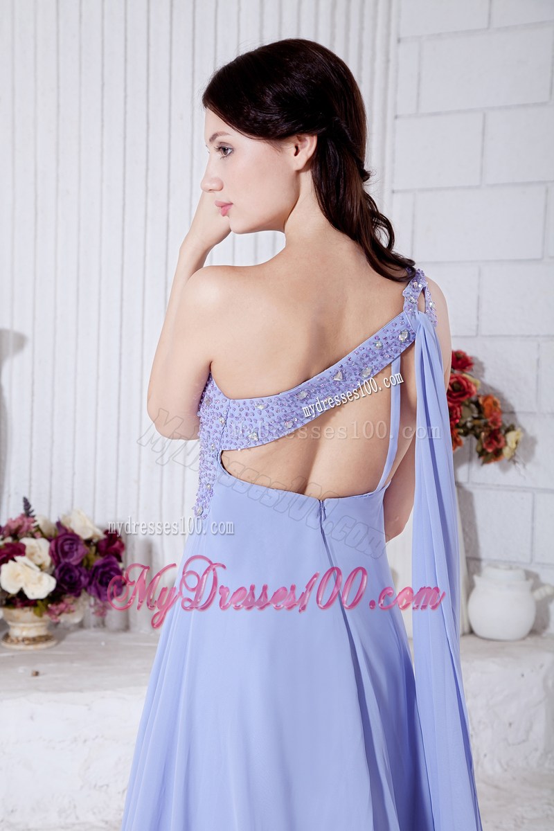 Lilac Empire One Shoulder Graduation Dress with Beading Watteau Train