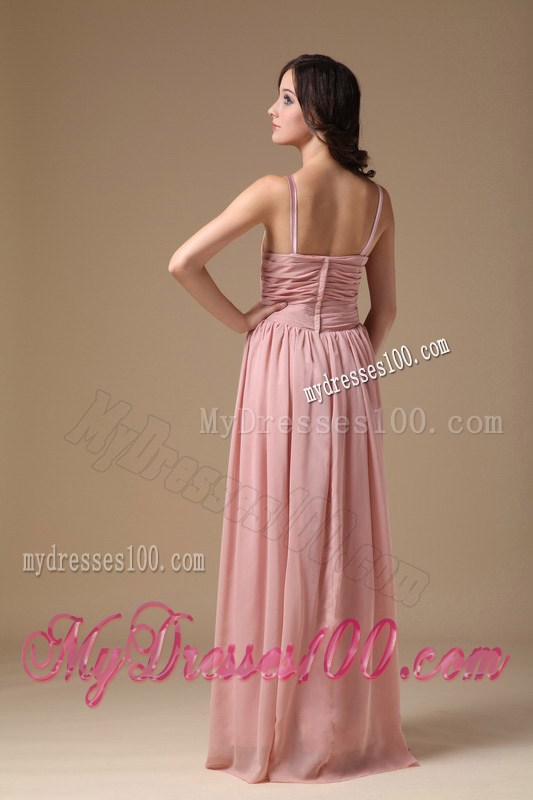 2013 Elegant Peach Pink V-neck Prom Graduation Dresses with Ruches