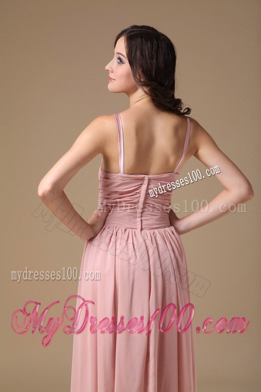 2013 Elegant Peach Pink V-neck Prom Graduation Dresses with Ruches