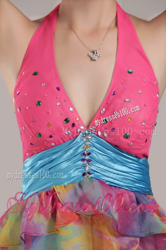Brand New Empire Halter Mini-length Print Beading Prom / Cocktail Dress