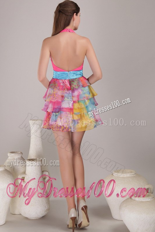 Brand New Empire Halter Mini-length Print Beading Prom / Cocktail Dress
