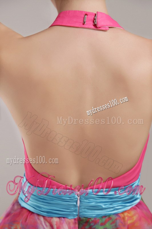 Brand New Empire Halter Mini-length Print Beading Prom / Cocktail Dress