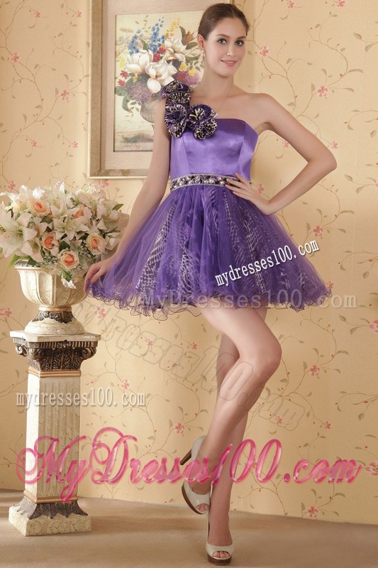 Eggplant Purple One Shoulder Graduation Dress with Flowers and Beading