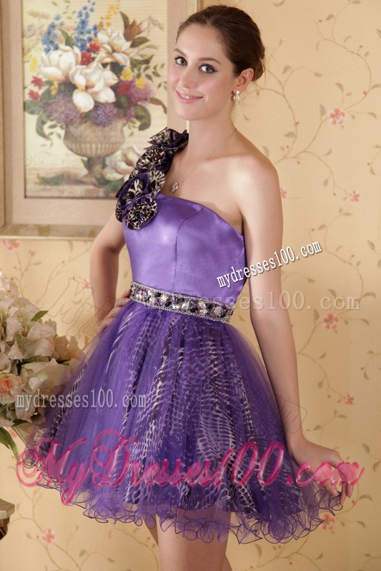 Eggplant Purple One Shoulder Graduation Dress with Flowers and Beading