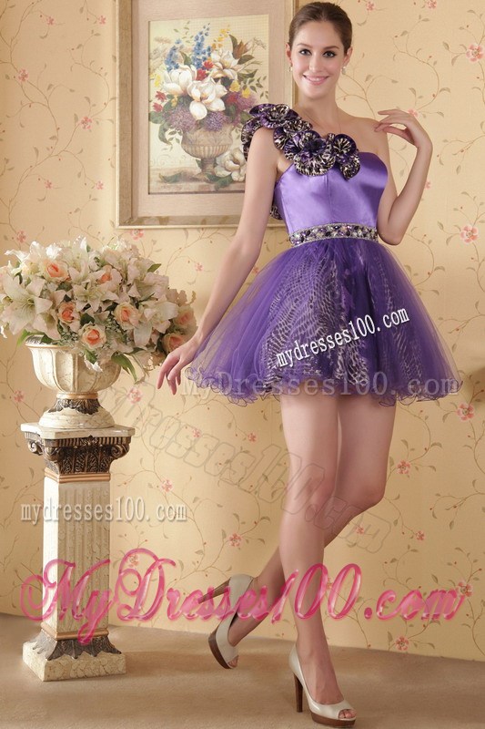 Eggplant Purple One Shoulder Graduation Dress with Flowers and Beading