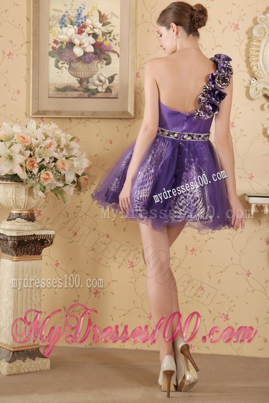 Eggplant Purple One Shoulder Graduation Dress with Flowers and Beading