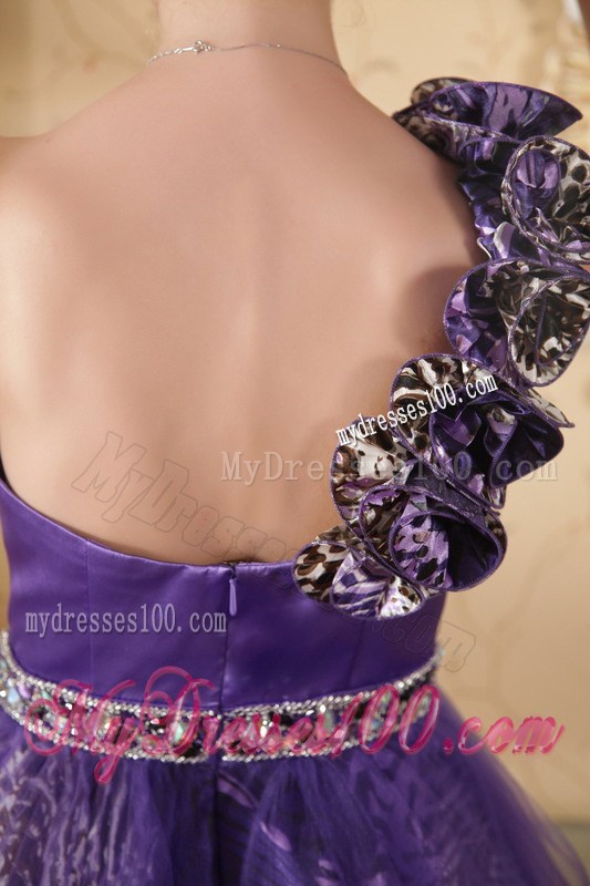 Eggplant Purple One Shoulder Graduation Dress with Flowers and Beading