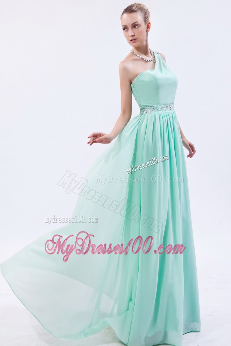 Apple Green Empire One Shoulder Beaded Graduation Dresses for 2013