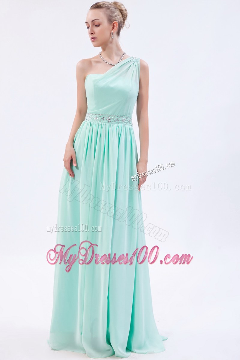 Apple Green Empire One Shoulder Beaded Graduation Dresses for 2013
