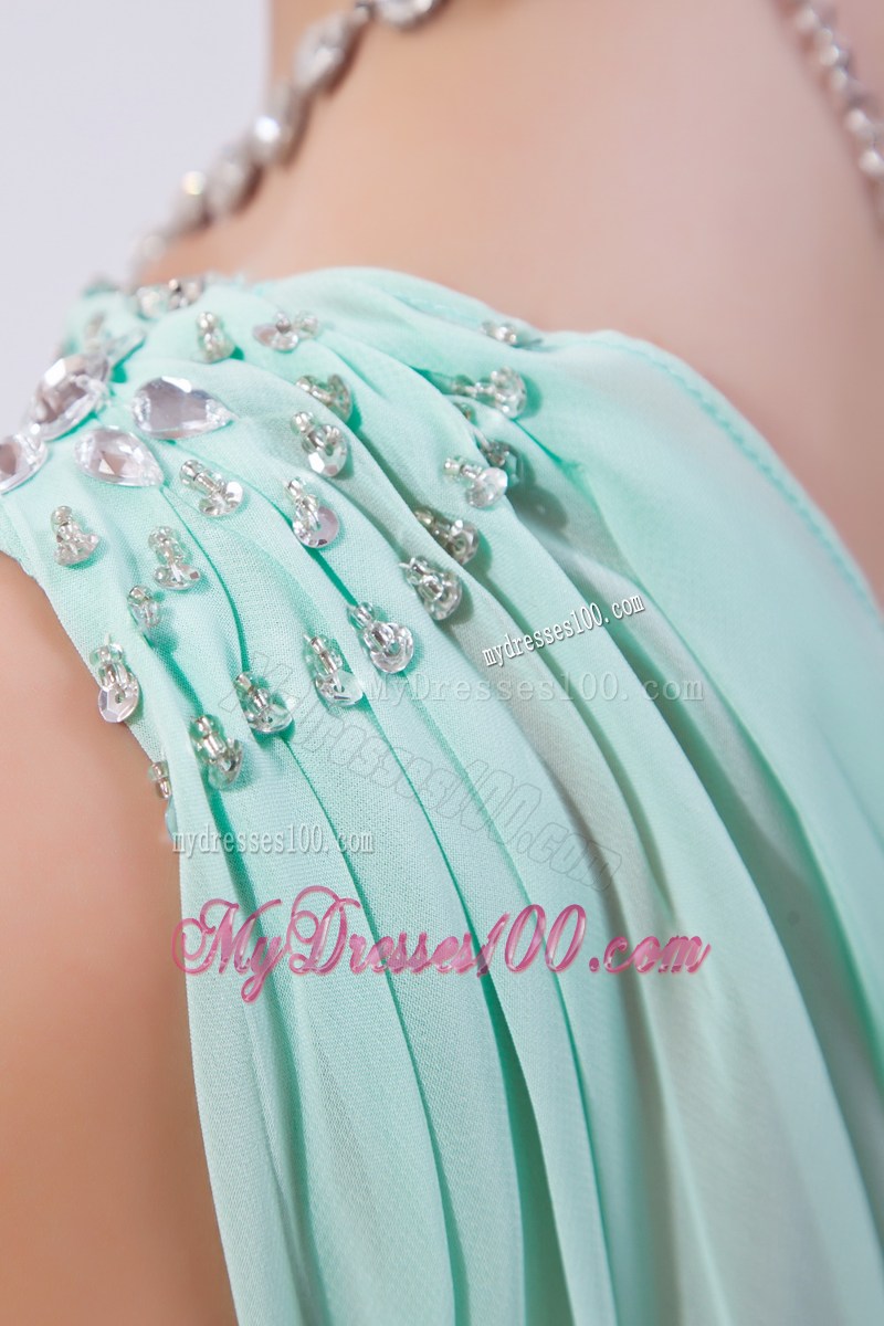 Apple Green Empire One Shoulder Beaded Graduation Dresses for 2013