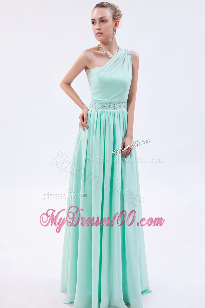 Apple Green Empire One Shoulder Beaded Graduation Dresses for 2013