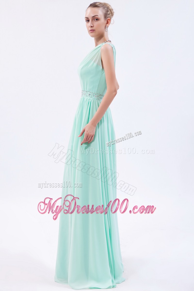 Apple Green Empire One Shoulder Beaded Graduation Dresses for 2013