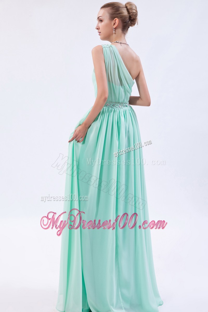 Apple Green Empire One Shoulder Beaded Graduation Dresses for 2013