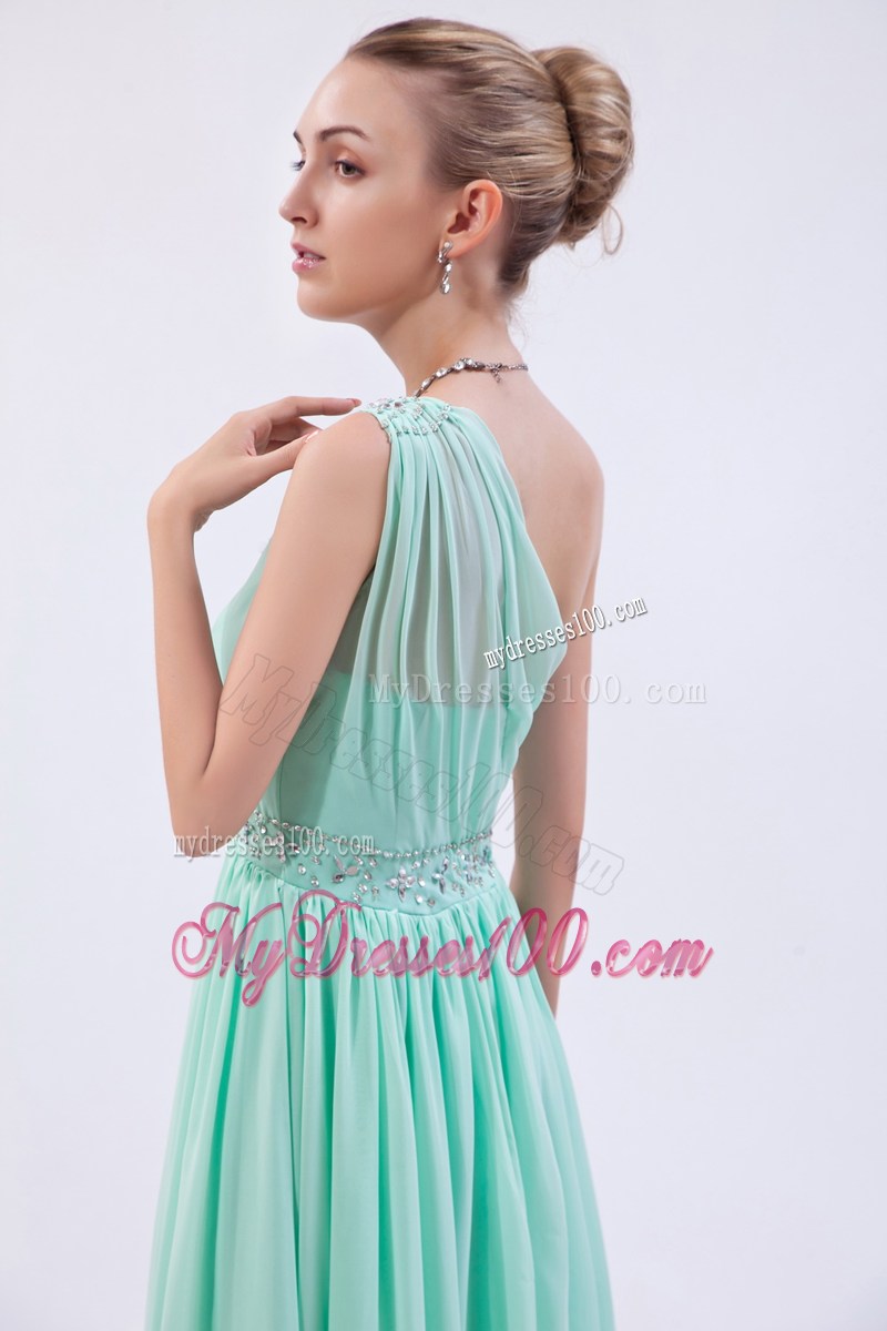 Apple Green Empire One Shoulder Beaded Graduation Dresses for 2013