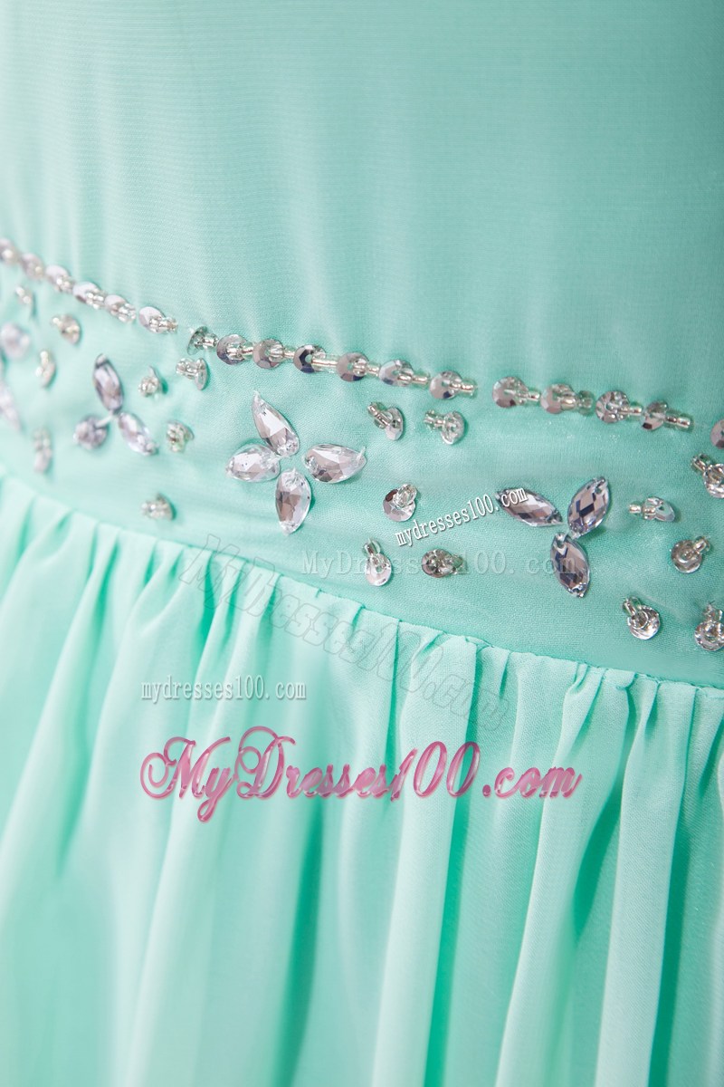 Apple Green Empire One Shoulder Beaded Graduation Dresses for 2013