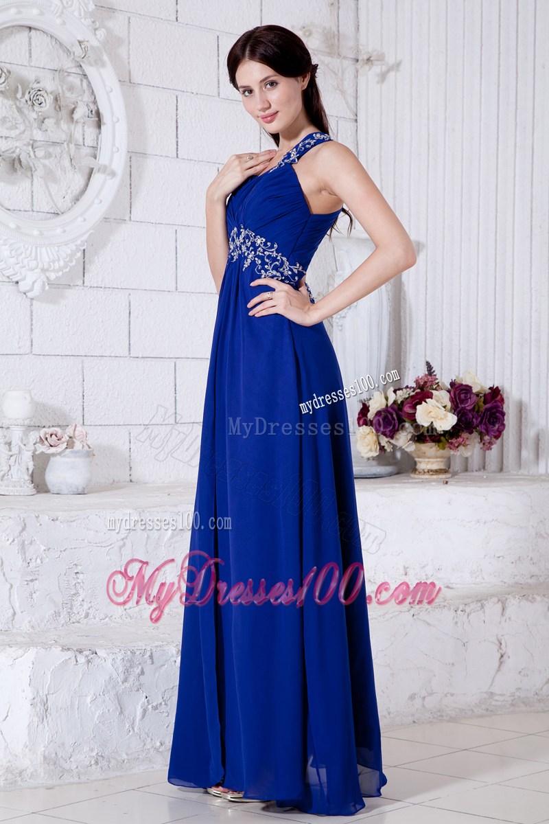 Royal Blue Empire One Shoulder Graduation Dresses Appliques Floor-length