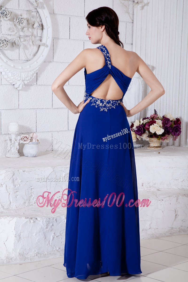 Royal Blue Empire One Shoulder Graduation Dresses Appliques Floor-length