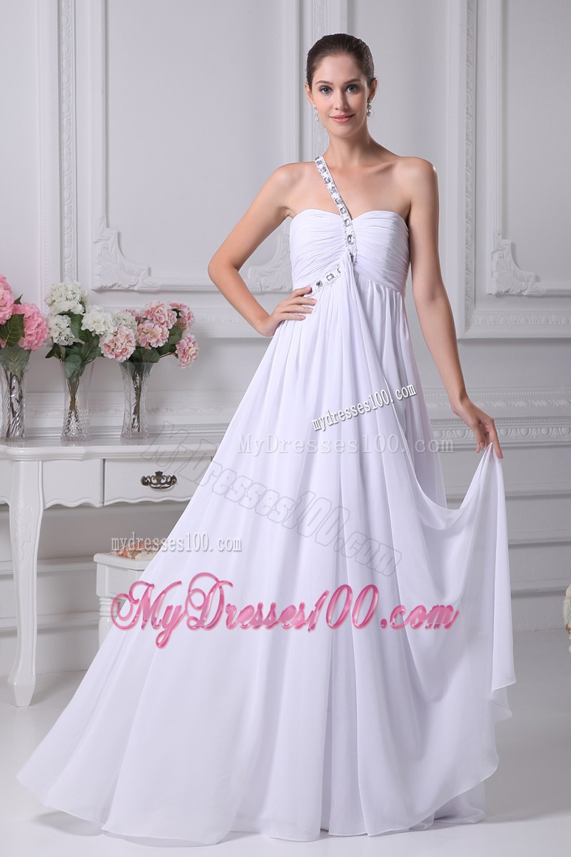 One Shoulder Beading Ruching Empire Long Wedding Dress