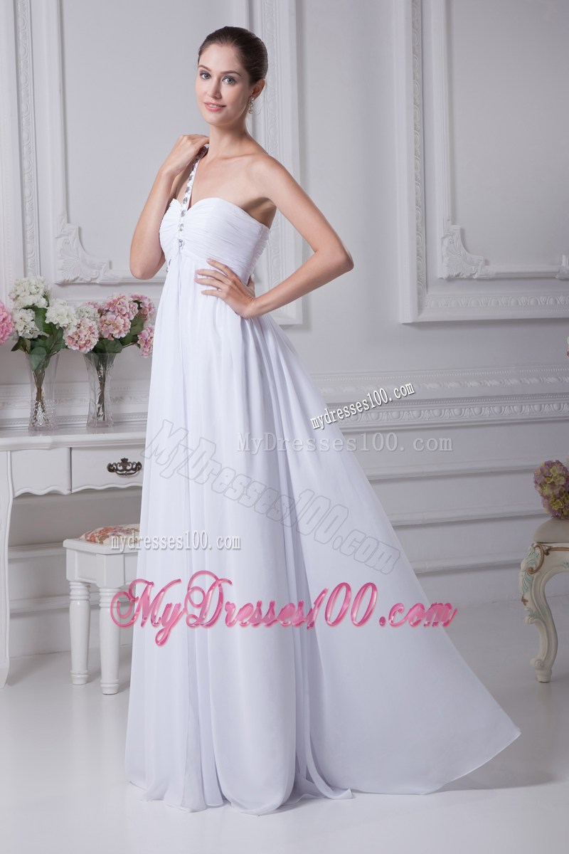 One Shoulder Beading Ruching Empire Long Wedding Dress