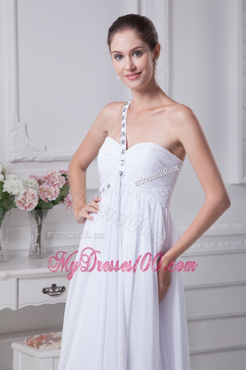 One Shoulder Beading Ruching Empire Long Wedding Dress
