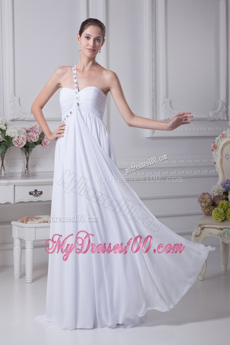 One Shoulder Beading Ruching Empire Long Wedding Dress