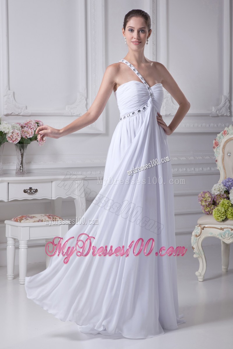 One Shoulder Beading Ruching Empire Long Wedding Dress