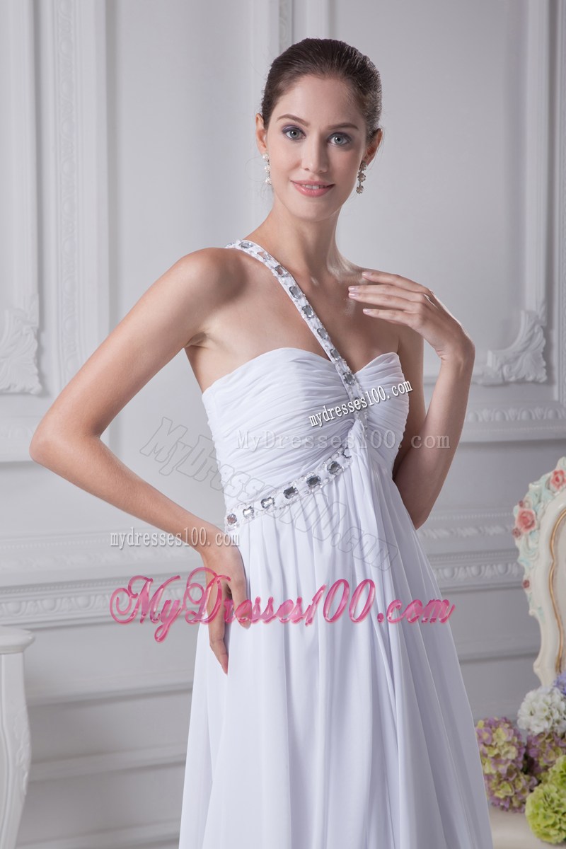 One Shoulder Beading Ruching Empire Long Wedding Dress