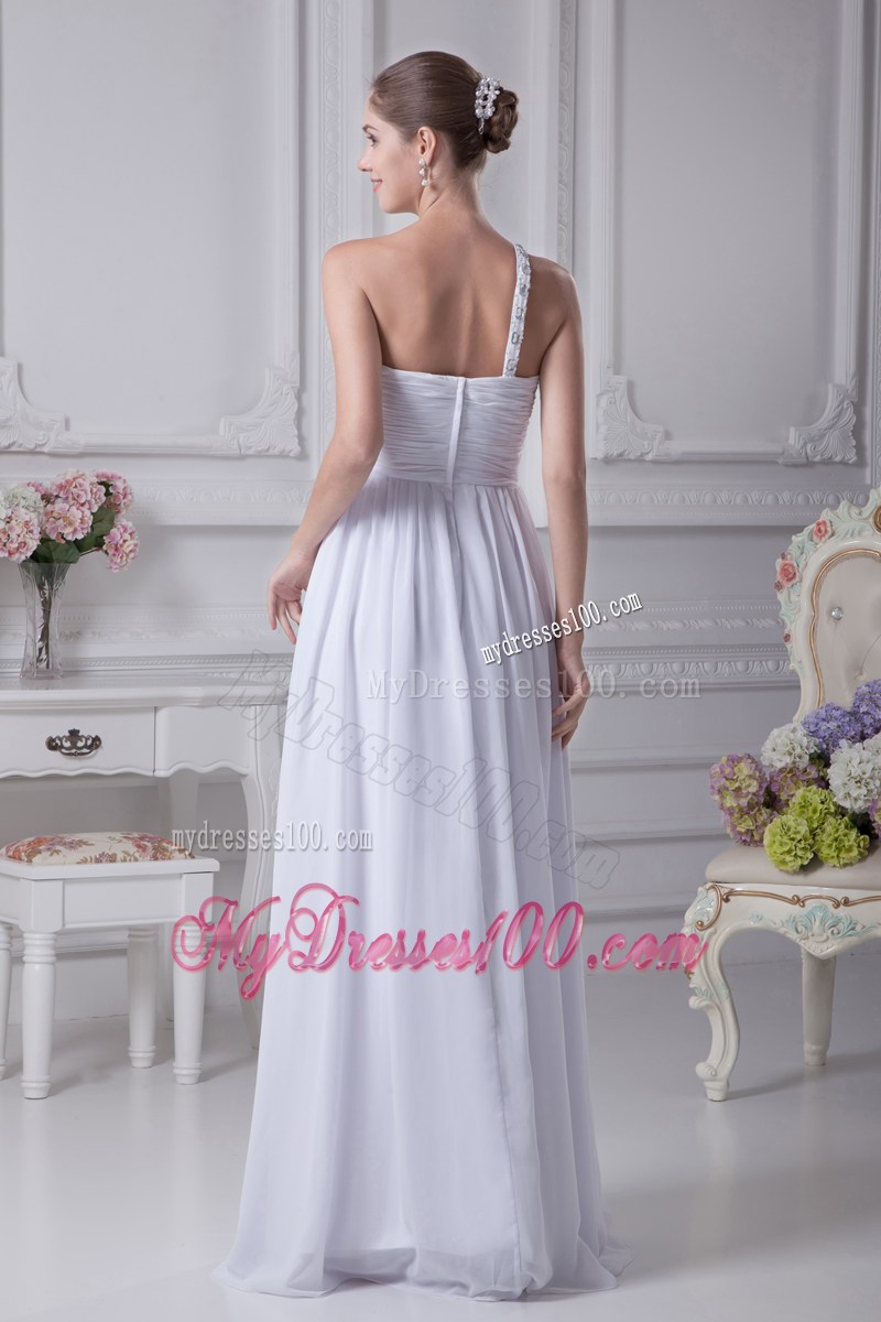 One Shoulder Beading Ruching Empire Long Wedding Dress