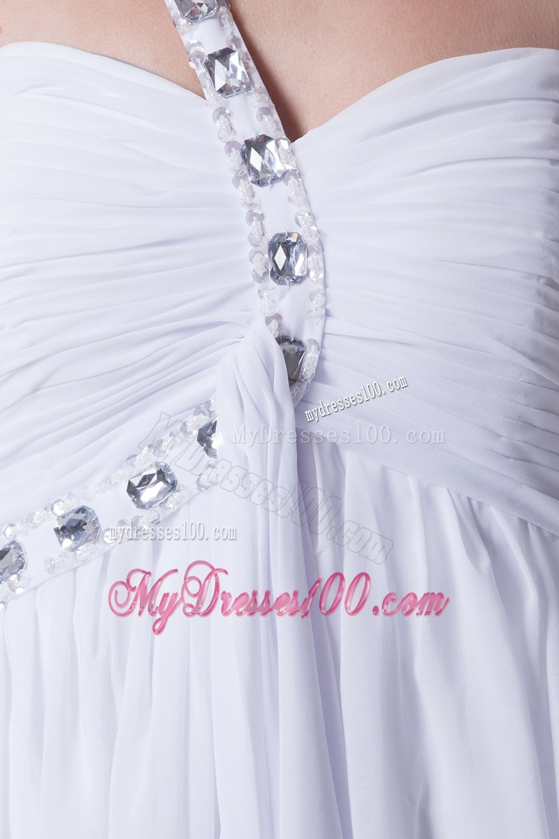 One Shoulder Beading Ruching Empire Long Wedding Dress