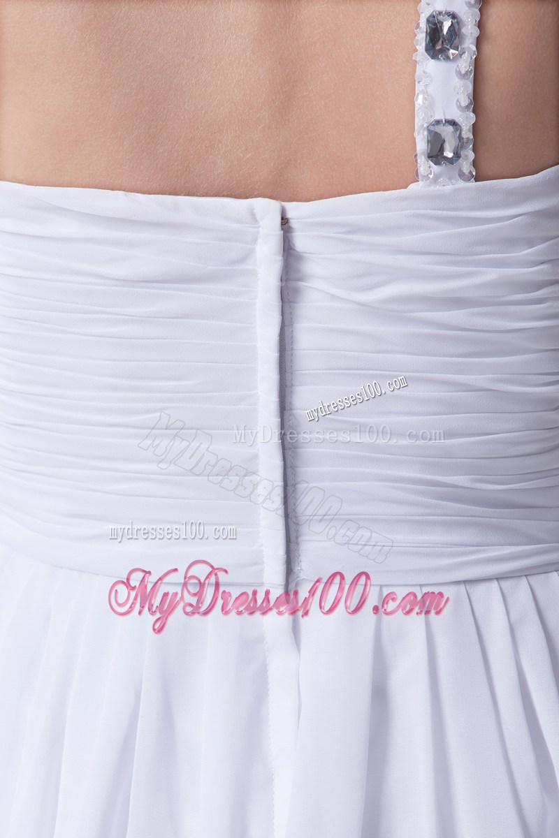 One Shoulder Beading Ruching Empire Long Wedding Dress
