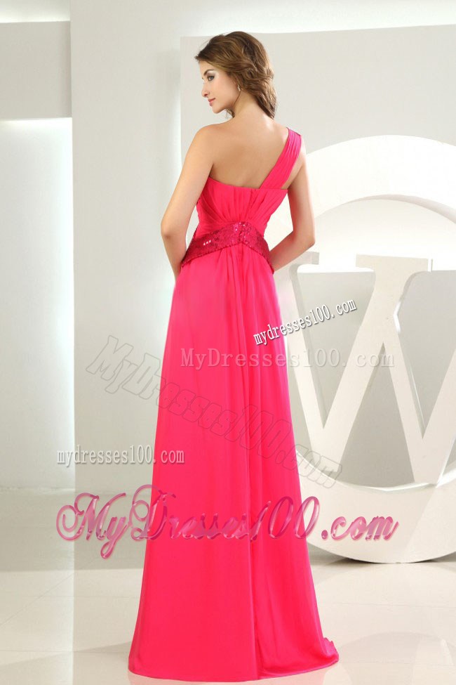 One Shoulder Coral Red Prom Graduation Dress Empire Floor-length