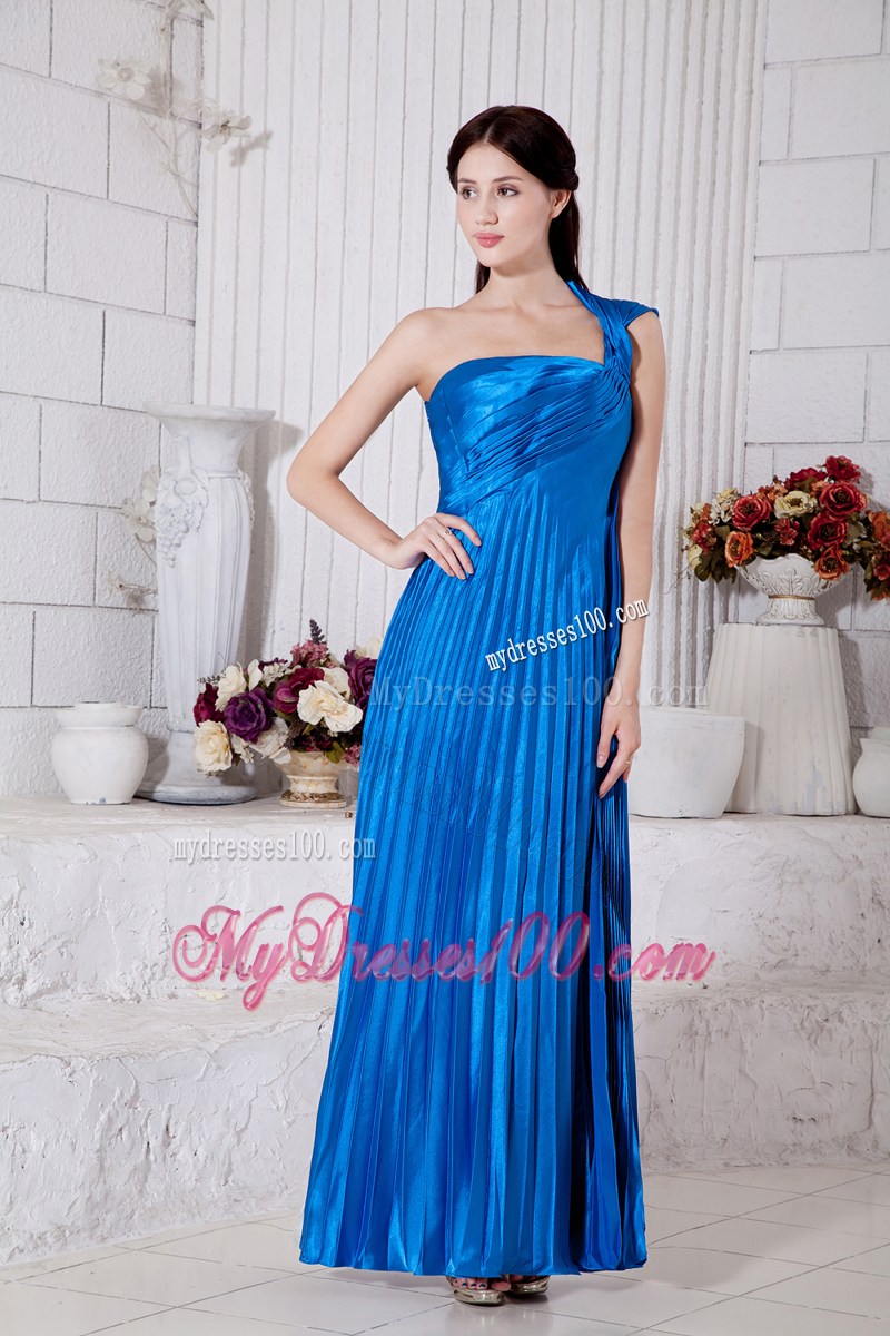 Royal Blue Junior Graduation Dress Empire One Shoulder Pleat Tea-length