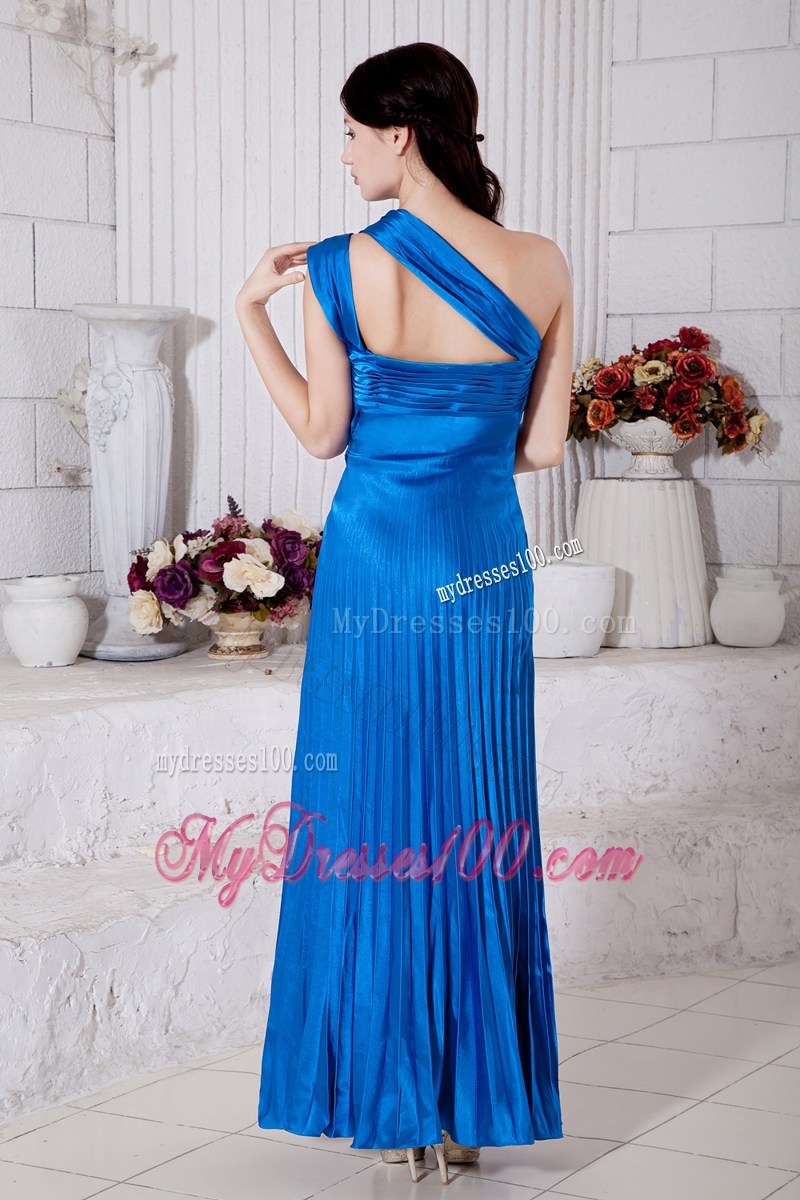 Royal Blue Junior Graduation Dress Empire One Shoulder Pleat Tea-length