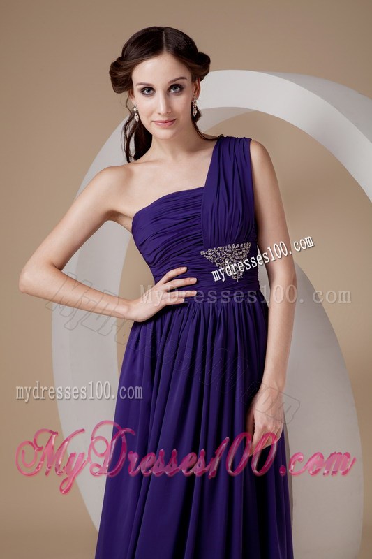 Purple Column Sheath One Shoulder Beaded Graduation Dress