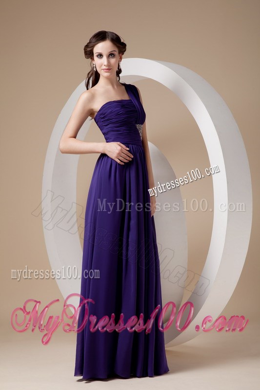 Purple Column Sheath One Shoulder Beaded Graduation Dress