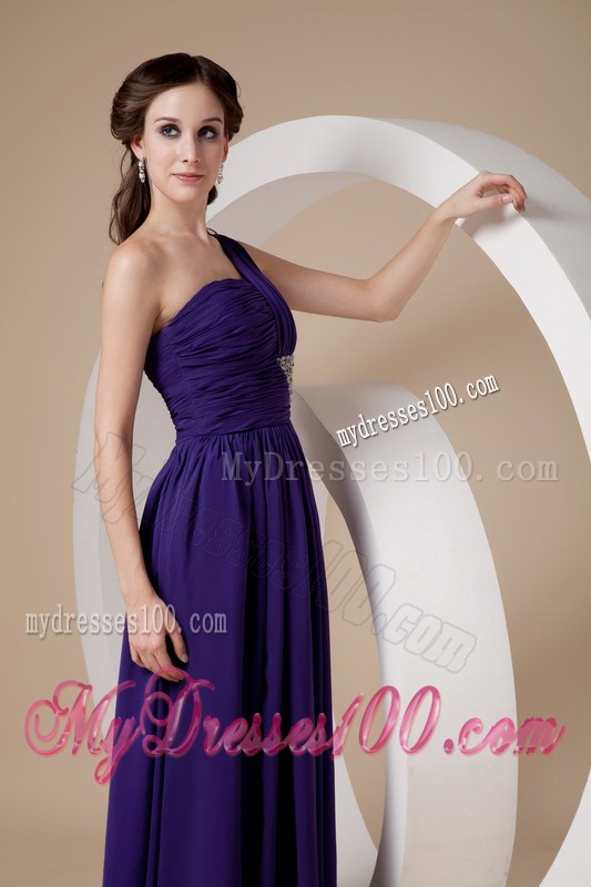 Purple Column Sheath One Shoulder Beaded Graduation Dress