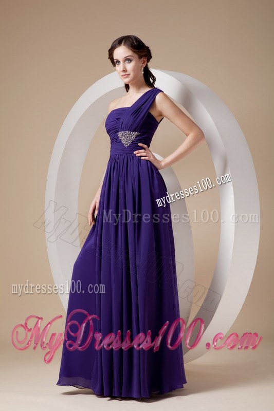 Purple Column Sheath One Shoulder Beaded Graduation Dress