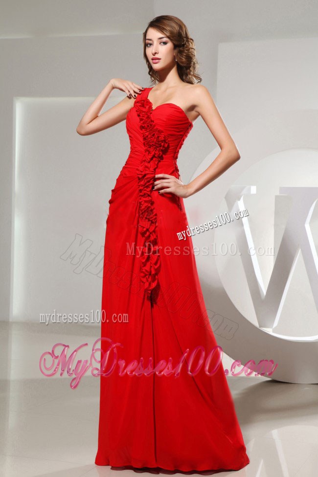 One Shoulder and Hand Made Flowers For Prom Dress With Floor-length