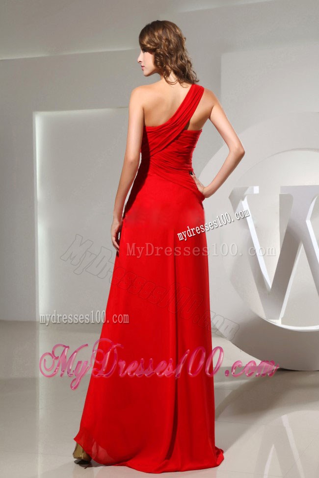 One Shoulder and Hand Made Flowers For Prom Dress With Floor-length