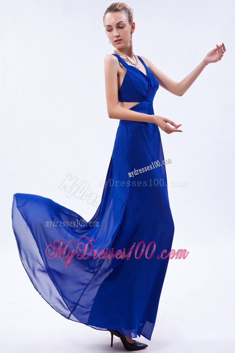 2013 Royal Blue Empire Straps Prom Graduation Dress with Ruching