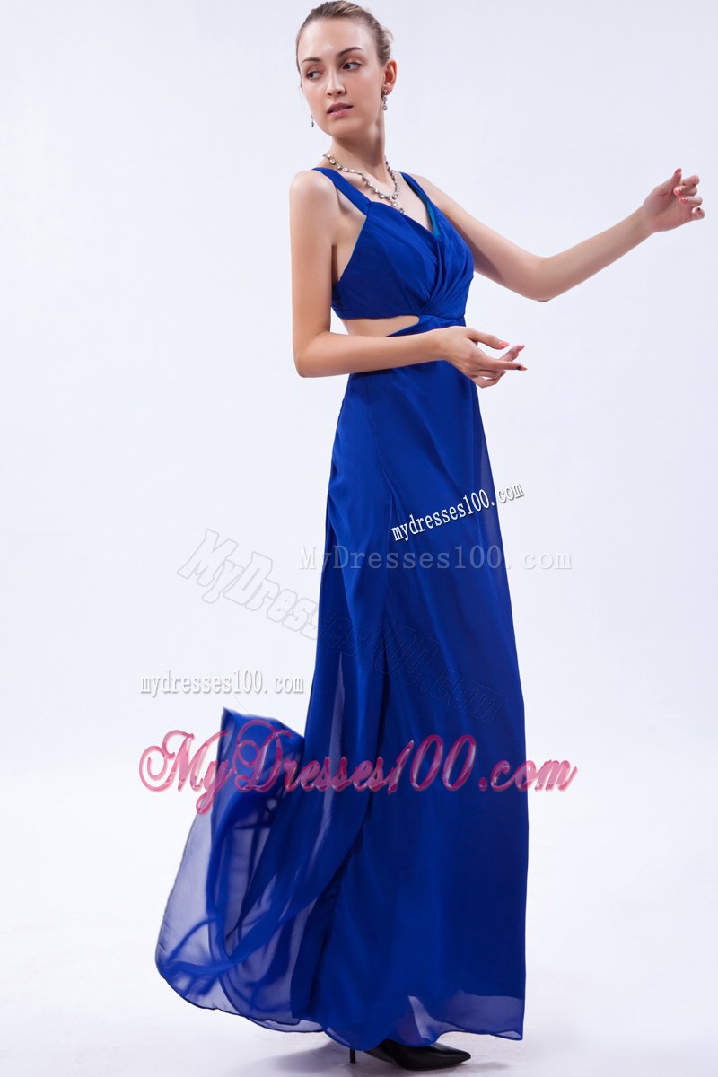 2013 Royal Blue Empire Straps Prom Graduation Dress with Ruching