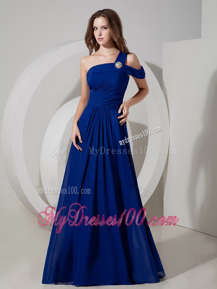 2013 Pretty Wonderful Ruched Blue Graduation Dress One Shoulder